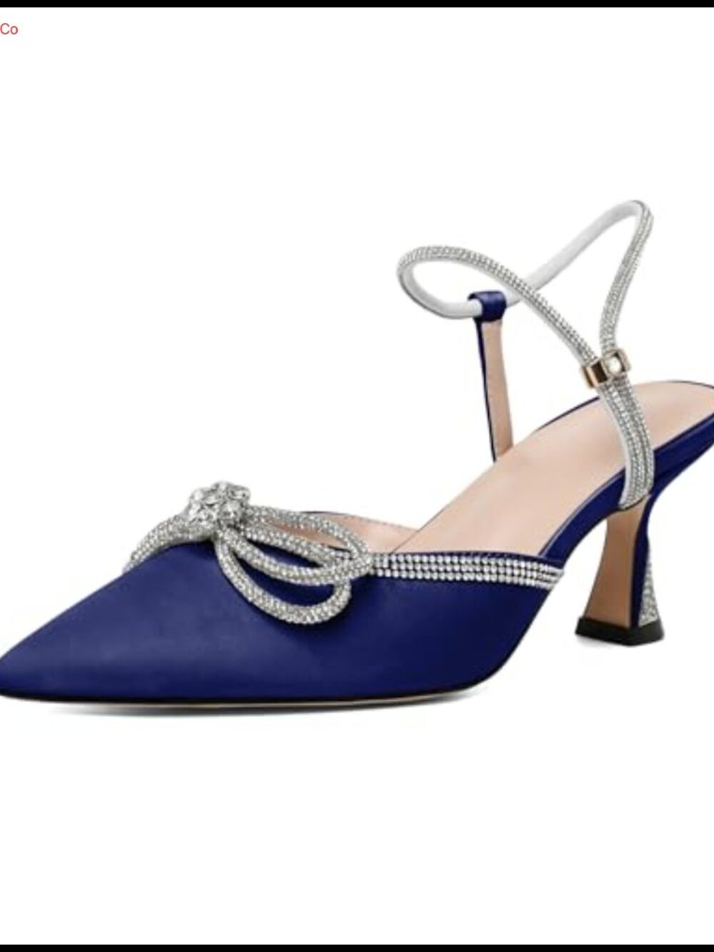 Joseywade Women's Rhinestone Bow Heels Pointed Toe Low Heel Pumps Ankle Strap